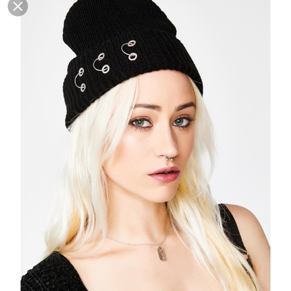 Dolls Kill Accessories - DollsKill Pierced Black Beanie